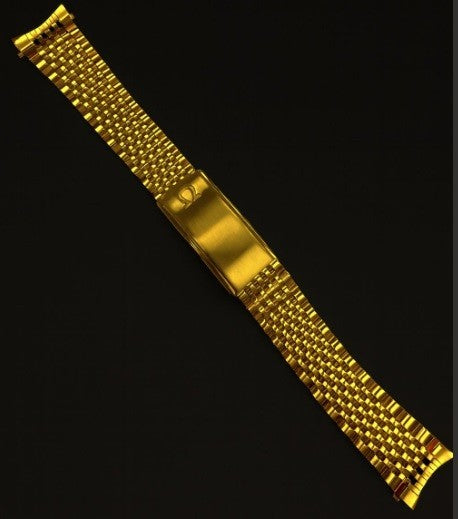 High-Quality OMEGA 1502 S.Steel Gold Band Bracelet-18,19,20mm-Curved End