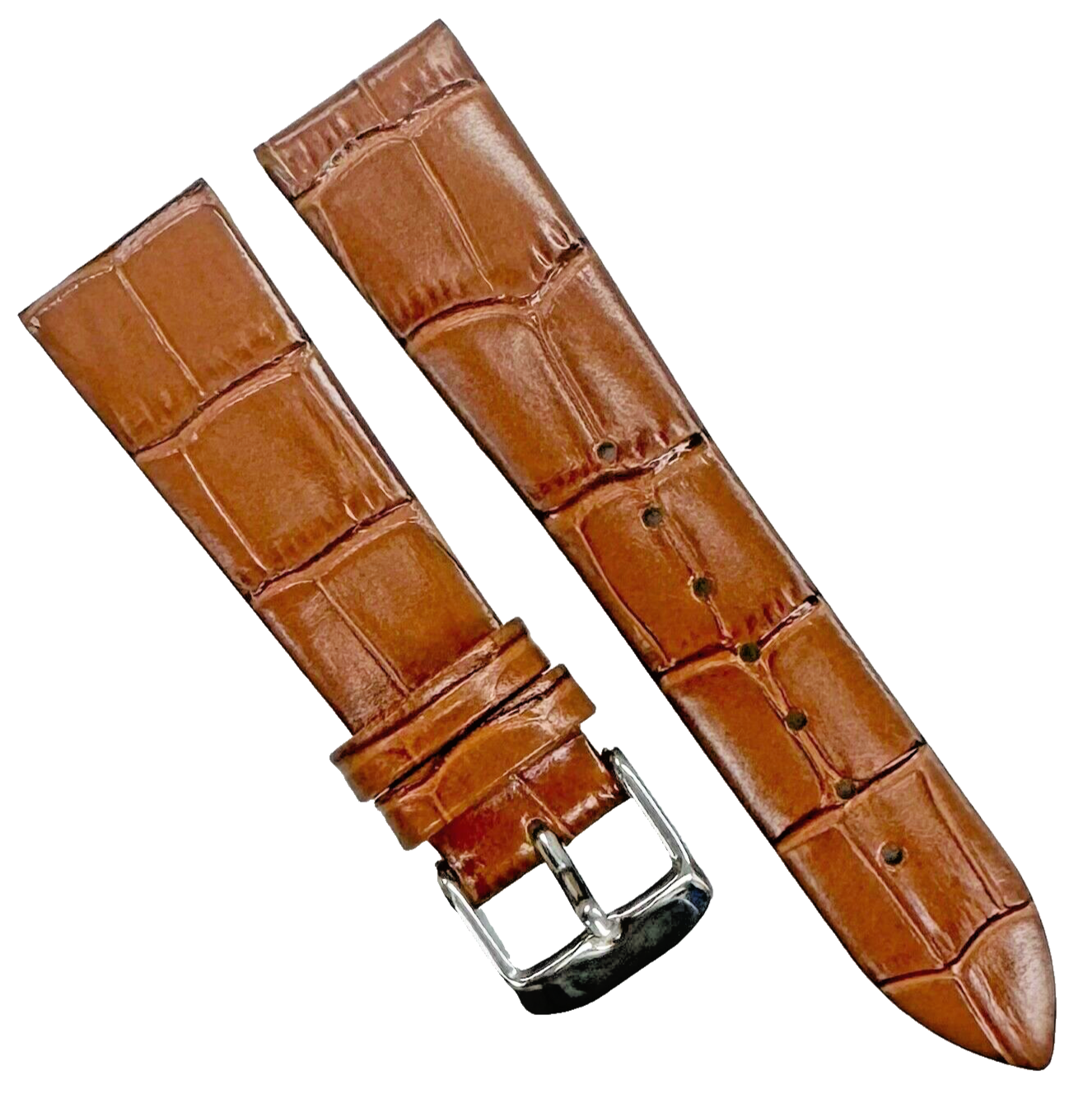 New Watch Band Short 20x16MM Genuine Leather Brown Alligator Grain Flat Slim
