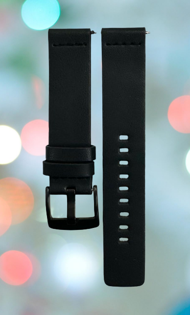 New Watch Band, Black plain color, Plain Genuine Leather 20MM with easy pin