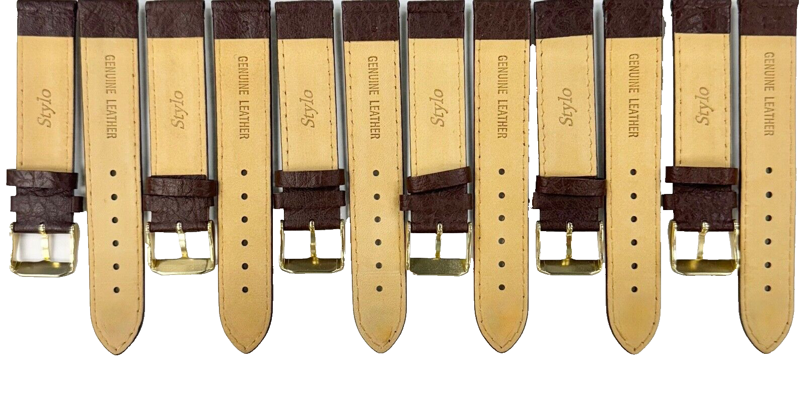 Lot of 6 Watch Bands D.Brown Genuine Leather,Padded Stitched 18x18mm