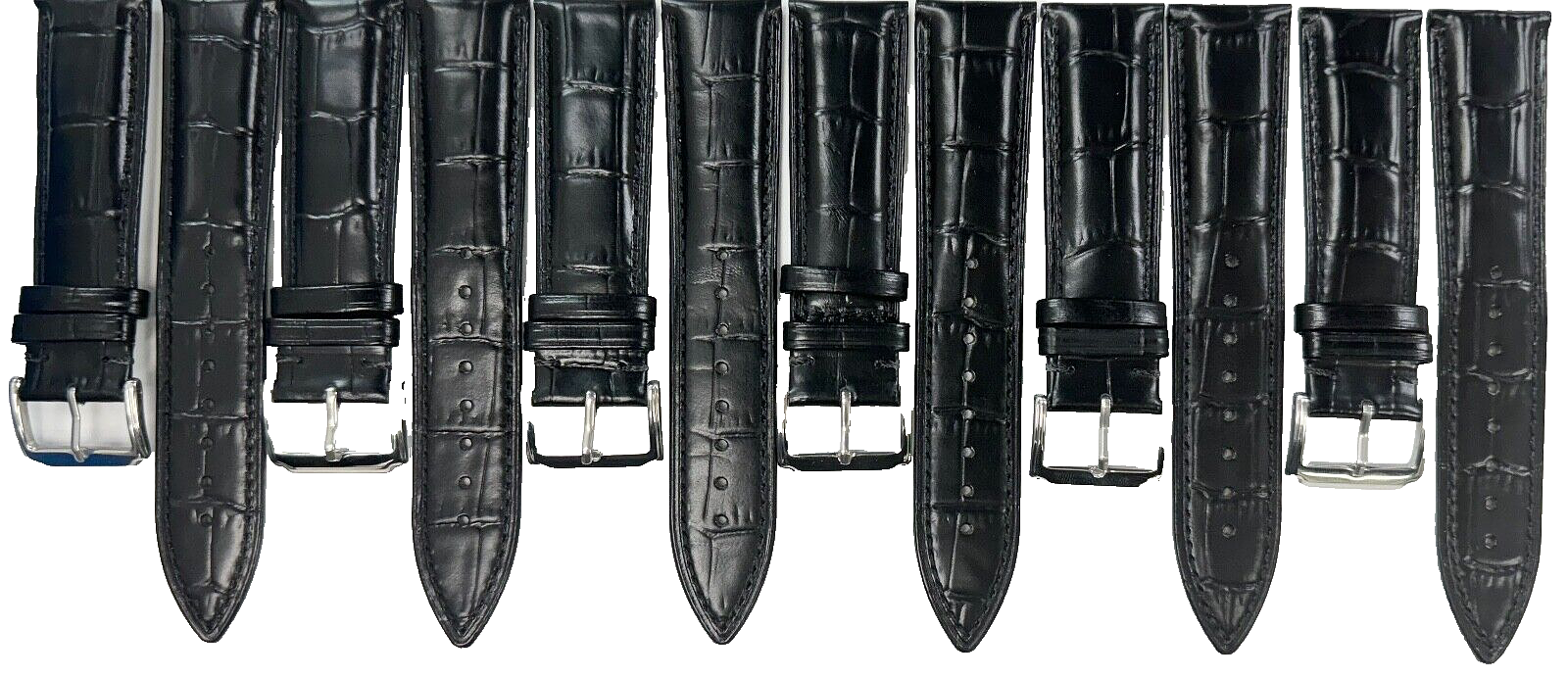 Lot of 6, 22mm Black Genuine Leather Watch Band Alligator Grains Padded