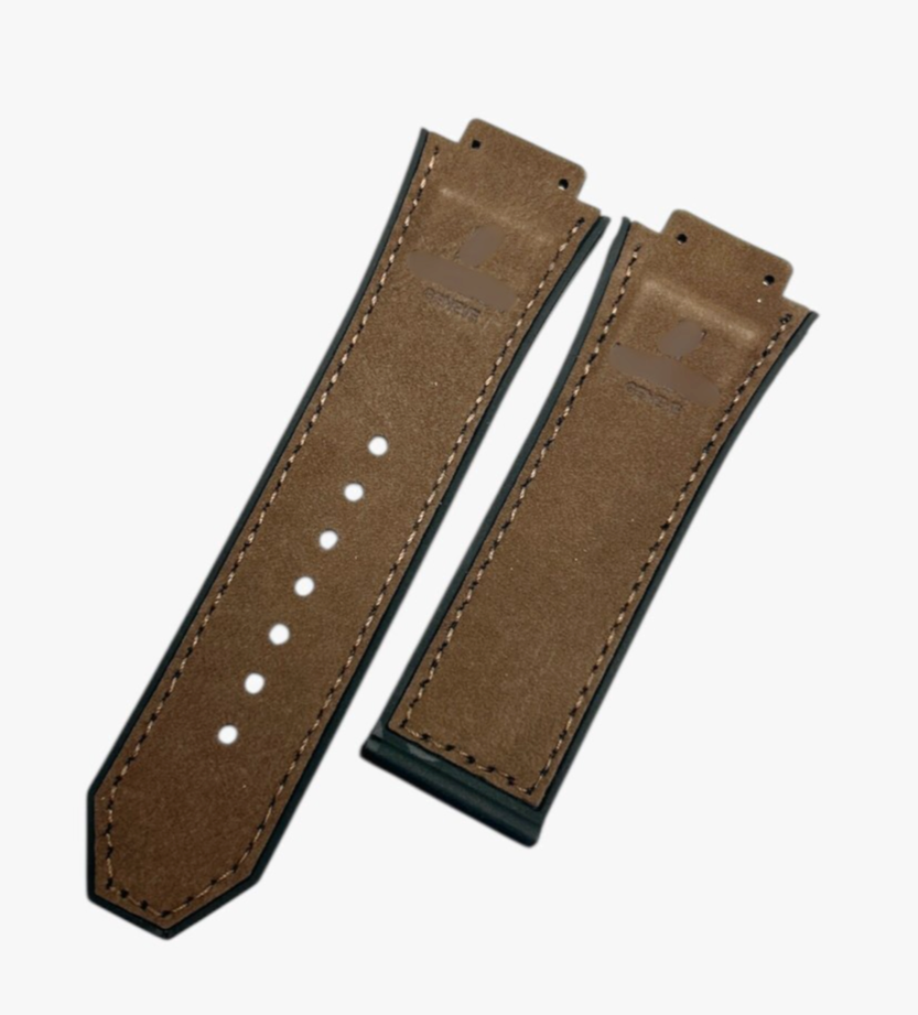 MATTE DARK BROWN SUEDE LEATHER WATCH BAND FOR HUBLOT WATCHES OF SIZE 29X24MM