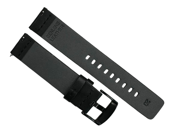 New Watch Band, Black plain color, Plain Genuine Leather 20MM with easy pin