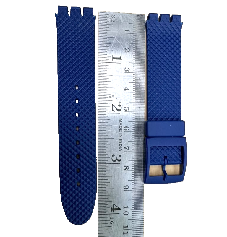 Blue Plastic PVC Watch Band Diamond Textured without Pins 17mm for SWATCH