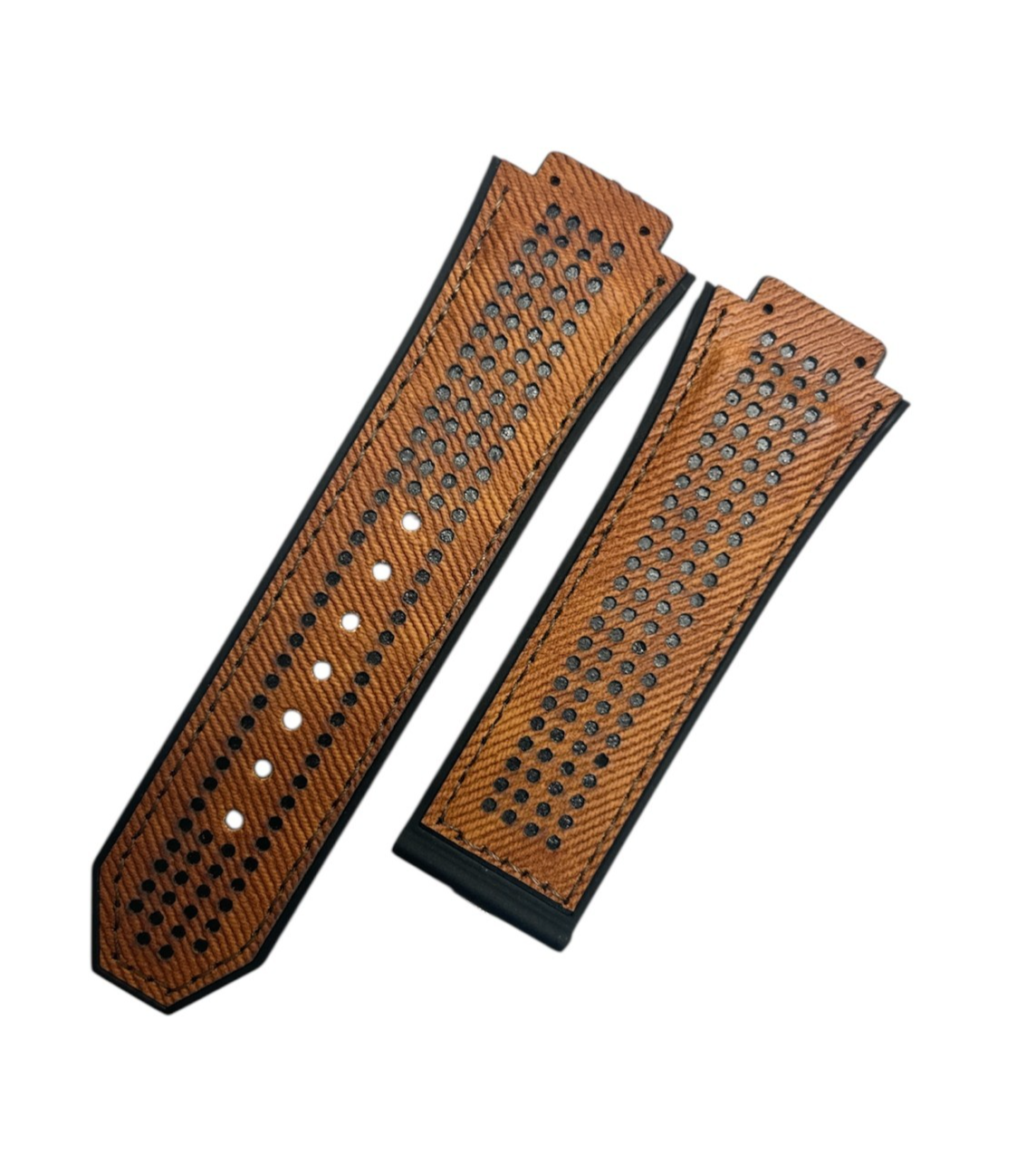 HUBLOT-STYLE PERFORATED SUEDE TOP BROWN RUBBER STRAP SIZE 29X24MM