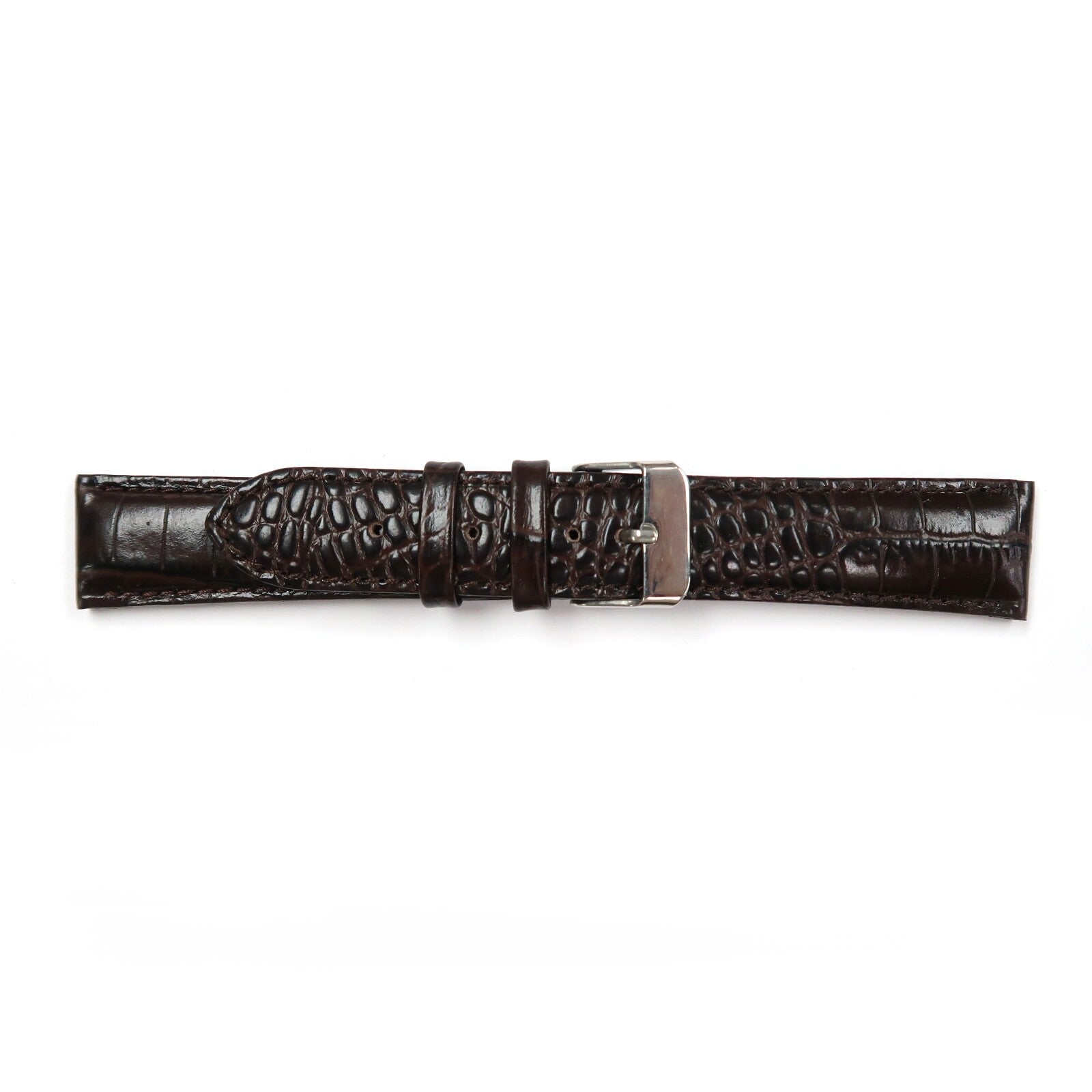 Genuine Leather Watch Band 20mm Padded Croco Grain Stitched in Brown