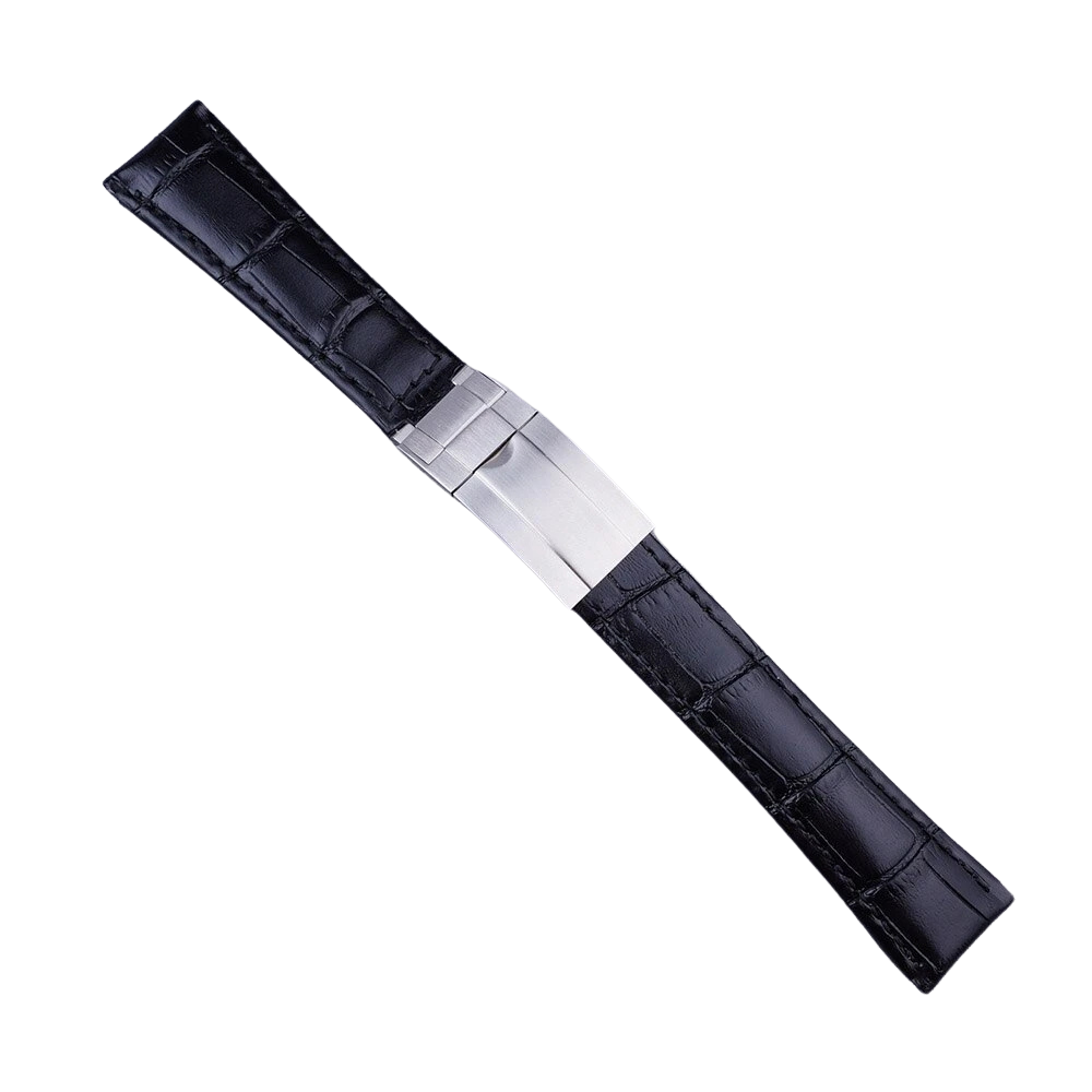 High-Quality Black Leather Watch Band – 20mm for Rolex Watches | Steel Clasp