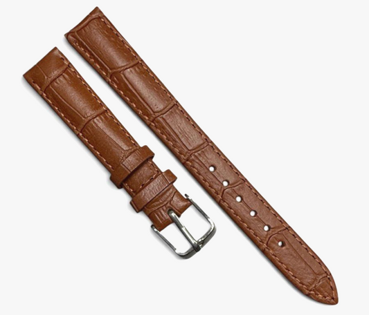 (SET OF 3) Watch Band BROWN color Genuine Leather Crocodile Grain Padded- 14mm