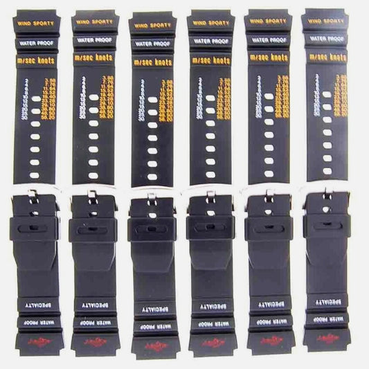 Lot of 6 Watch Bands 20MM PVC Black  fit Casio, Timex and Other Watches 1118