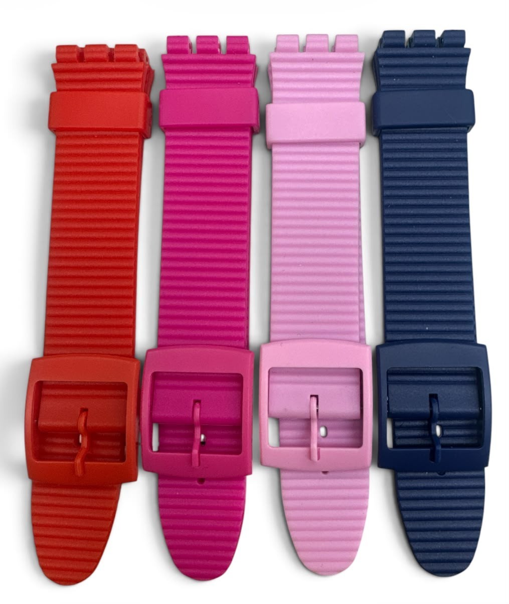 SET OF 4 WATCH BAND SET FOR SWATCH 17 MM Hot Pink Red Blue Speed Bump Style