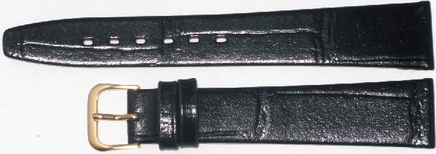 20 mm Alligator Grains Black Leather Flat Watch Band for Men and Women
