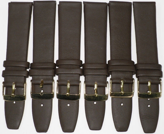 Lot of 6Pcs.Watch Bands 14MM Dark Brown Genuine Leather Flat Plain (A1 Quality)