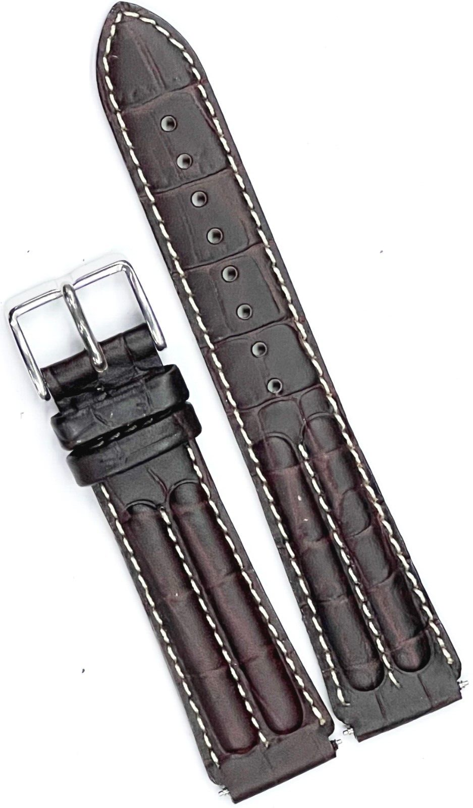 Watch Band Dark Brown Genuine Leather Padded white Stitches 20mm ( A1 Quality)