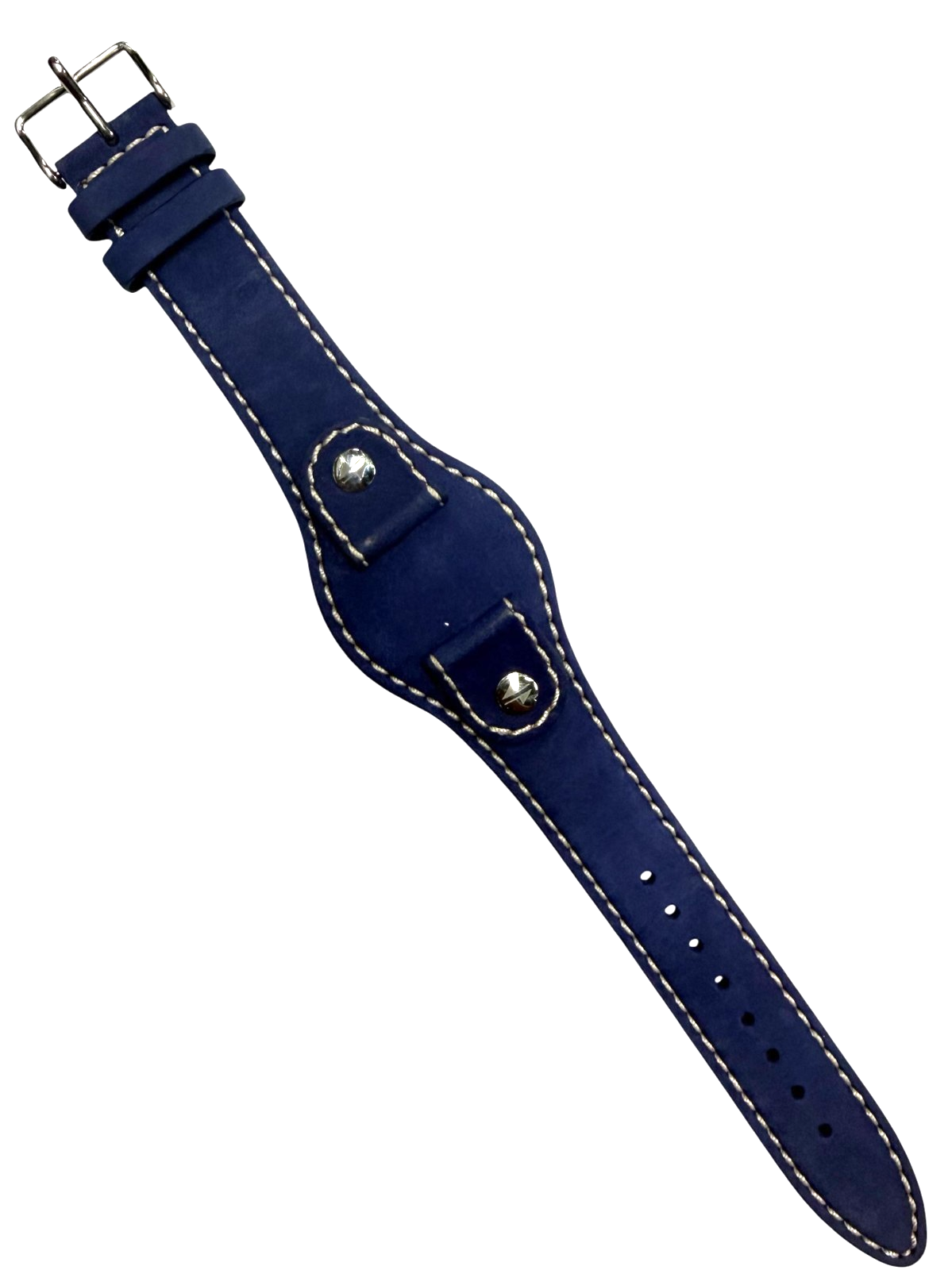 20mm Genuine Leather Navy Blue Suede Watch Band with Contrast Beige Stitching