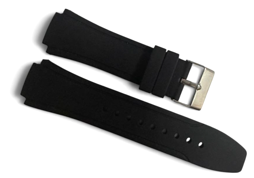 24mm Black Rubber Watch Band Premium Silicone Rubber Strap