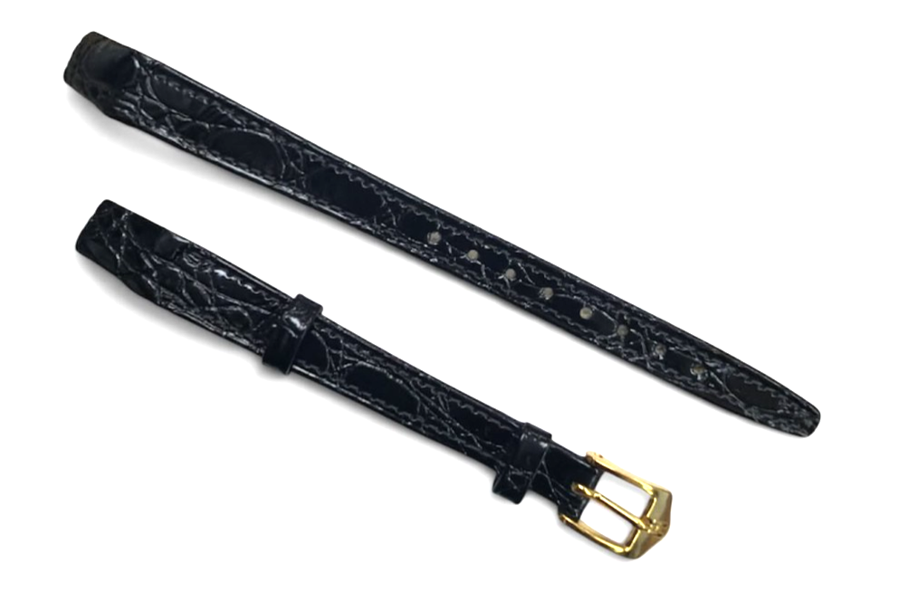 10mm BLACK  VINTAGE  CROCO CALF  HIGH QUALITY  WATCH BAND  OPEN END