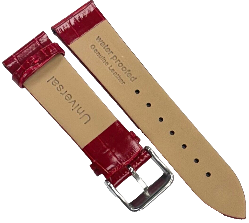 New Watch Band D.Red Genuine Leather Alligator Grain (Flat, Short) 16 MM