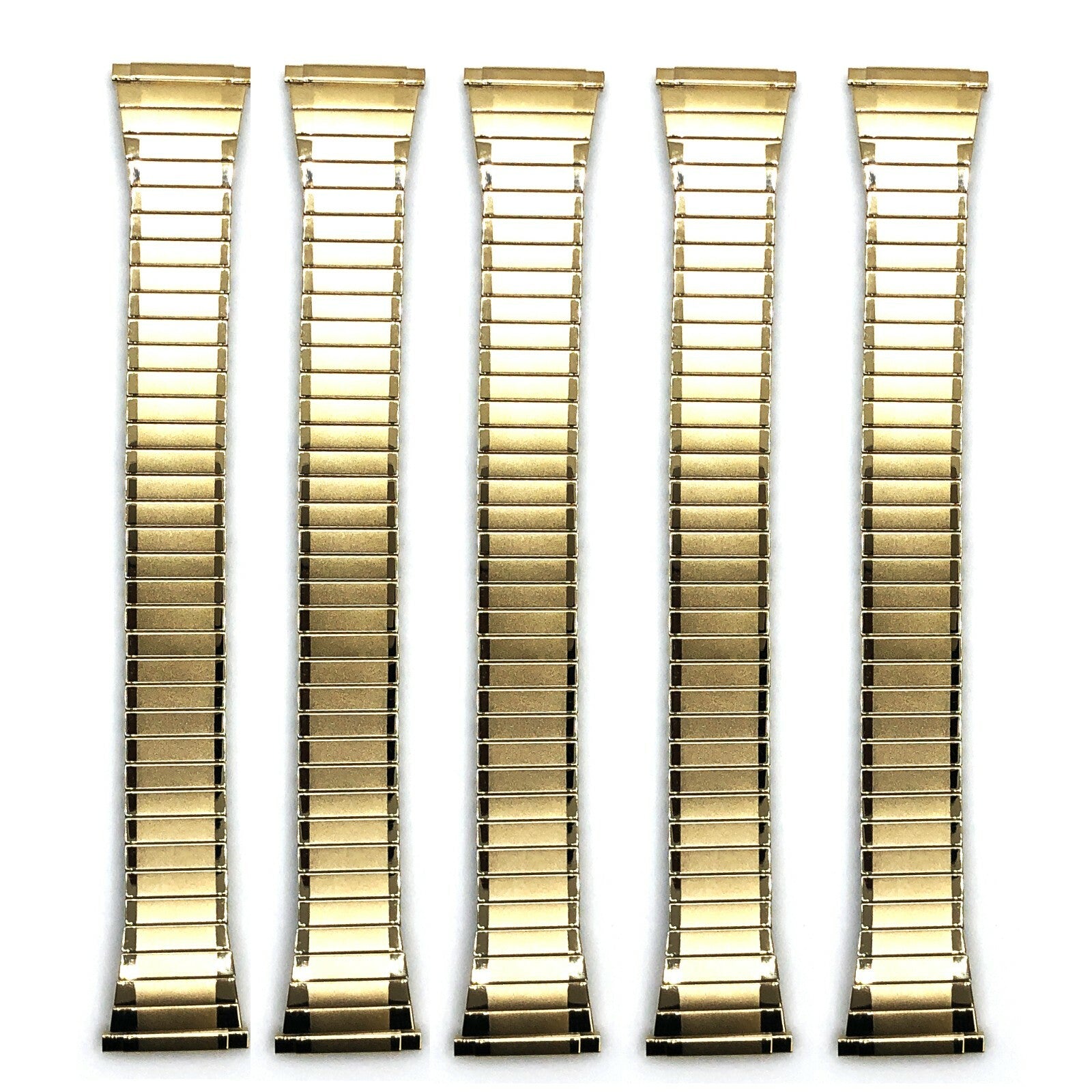 16 - 22 MM Golden Tone Stretch Watch Band Stainless Steel Lot of 5 Bands