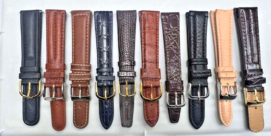 LOT OF 10 WATCH BANDS 18MM GENUINE LEATHER ALLIGATOR MIX STYLE AND COLORS
