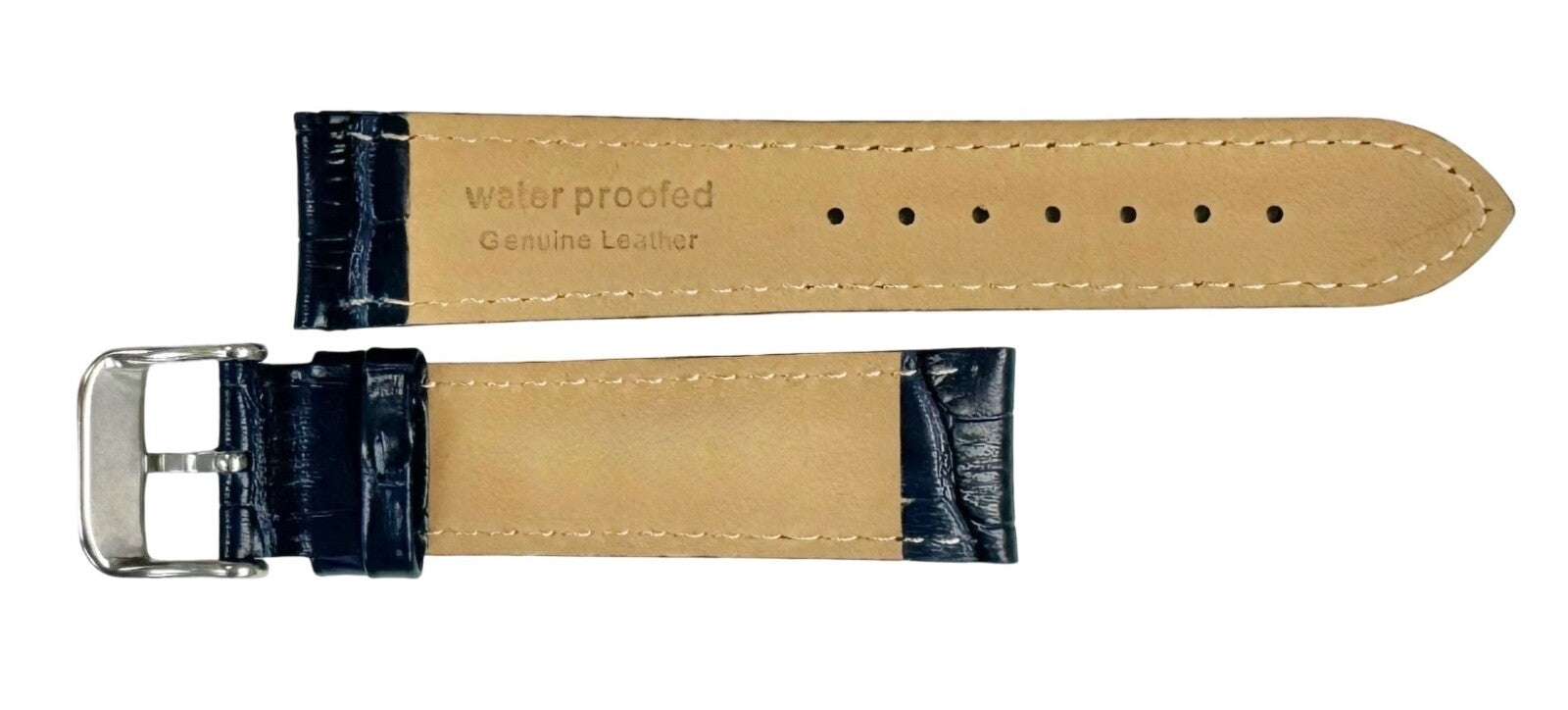 Watch Band Genuine Leather Alligator Grain Blue Padded,Stitched 22mm