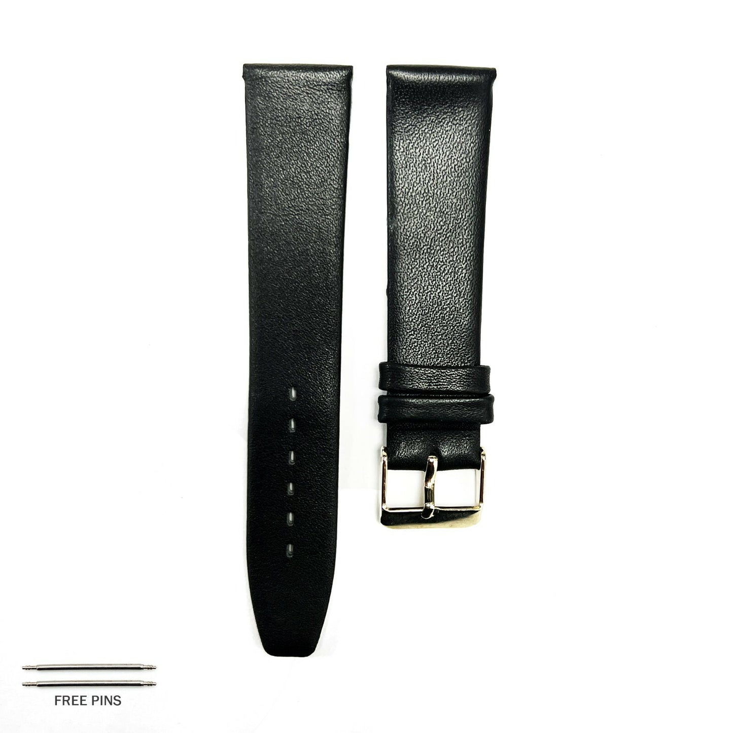 Universal,Watch Band Black Plain Smooth Genuine Leather Flat 20mm 