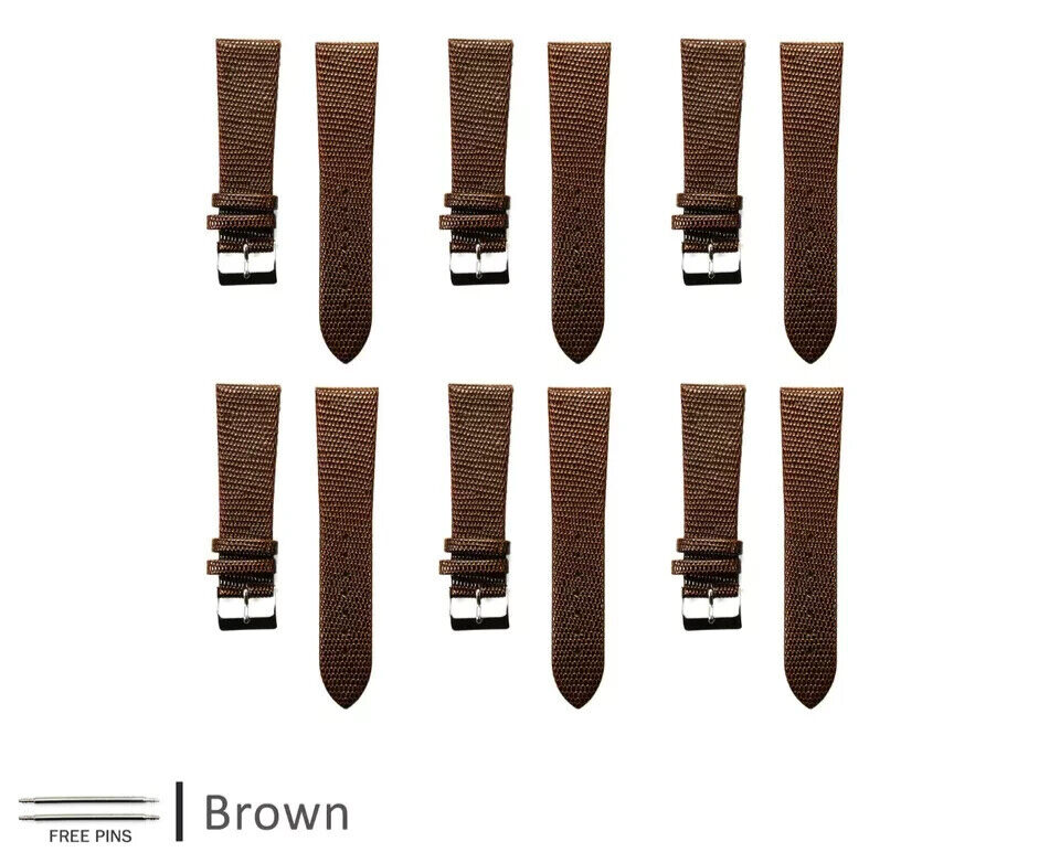 Lot of 50Pcs.Watch Bands Genuine Leather Lizard Grain Flat 16MM to 24MM 6 Colors
