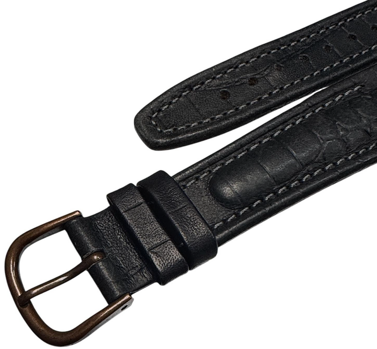Black color Genuine Leather Watch Strap Band Alligator Grain 19mm-open end