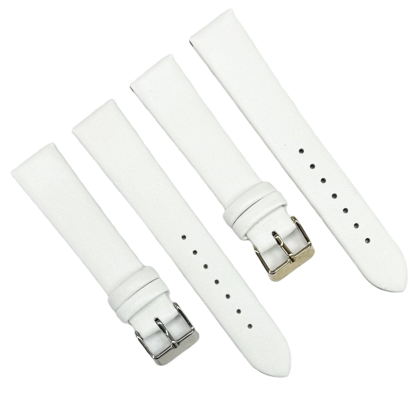 12-26mm Italian Genuine Leather Plain Classic White Watch Band with No Stitching