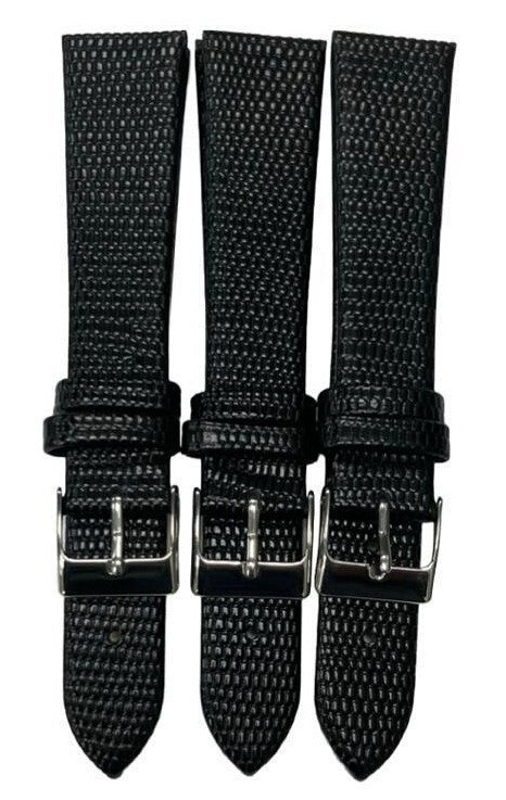 Best Quality Watch Bands Genuine Leather Lizard Grain Flat Black 12- 24mm