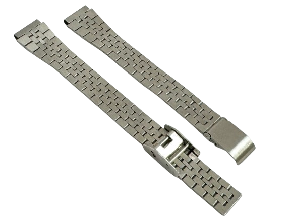 Metal Ladies Watch Band 12MM, Box-Link Designed 2-Piece, Silver Color