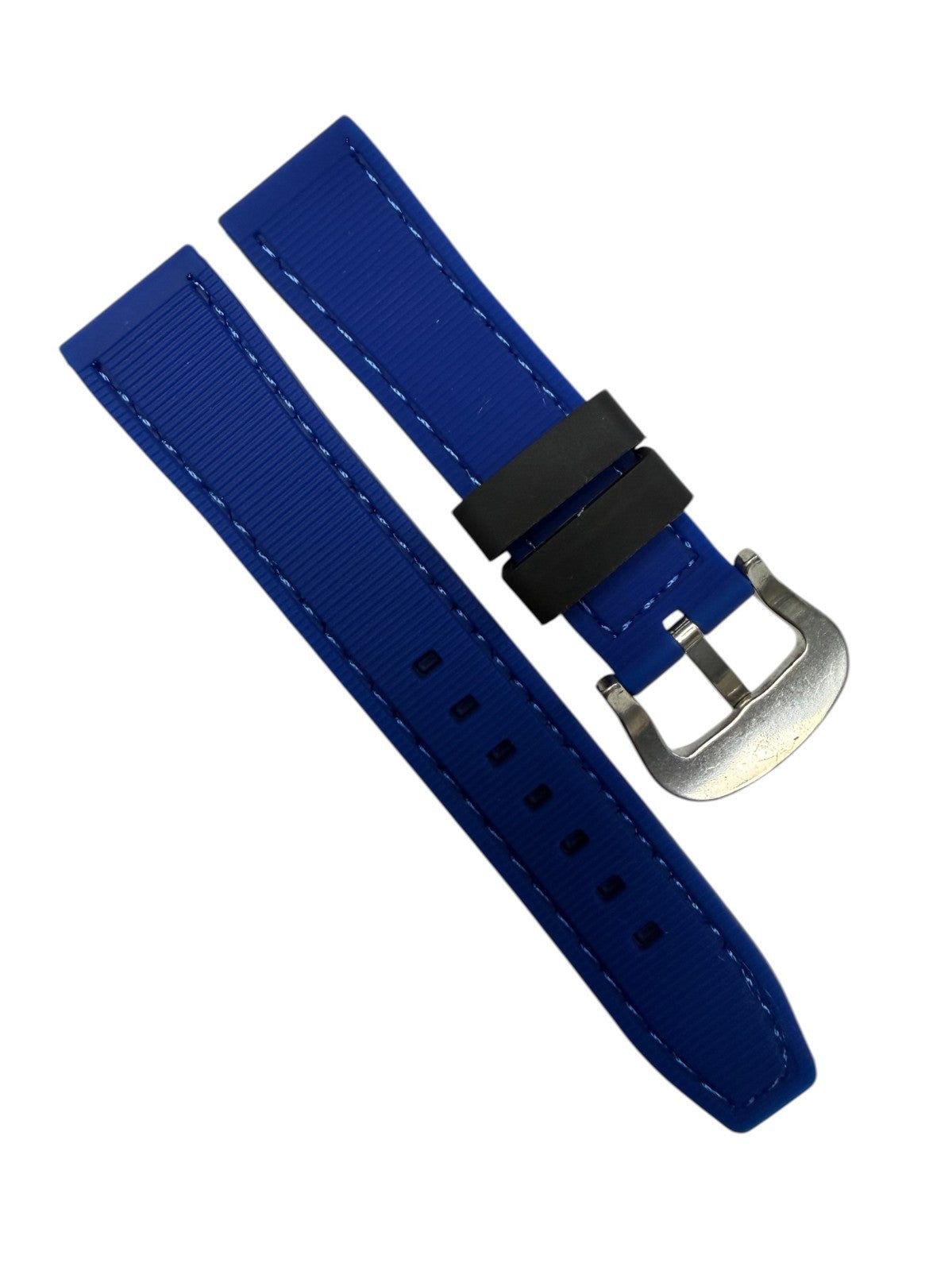 High-Quality Silicone Flat Stitched Watch Band – Blue & Black, 20/22/24mm