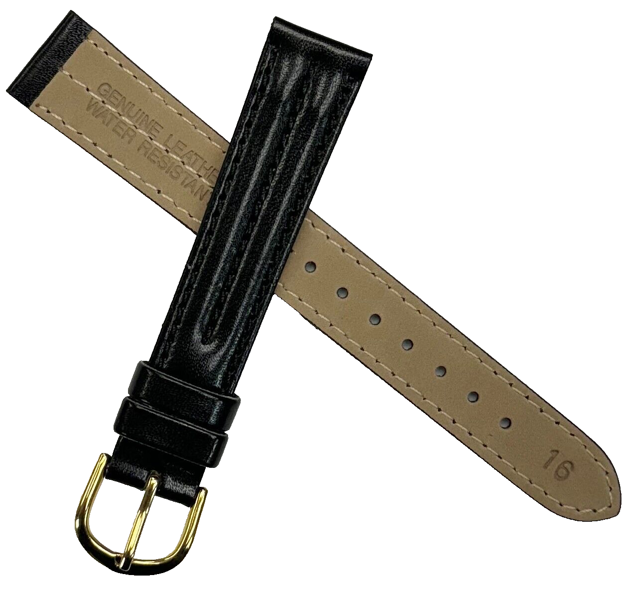 Unique Designed Watch Band Black Genuine Leather 16MM
