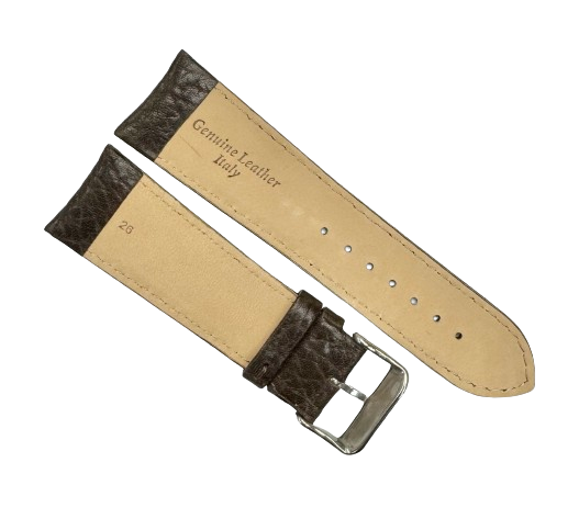 WATCH BAND (ITALIAN) GENUINE LEATHER GRAIN D. BROWN, PADDED STITCHES 26MM