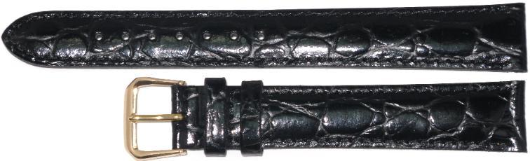 Watch Band Crocodile Grains Black Genuine Leather 10mm for Women's Watches