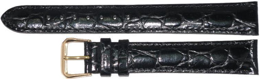 Watch Band Crocodile Grains Black Genuine Leather 10mm for Women's Watches