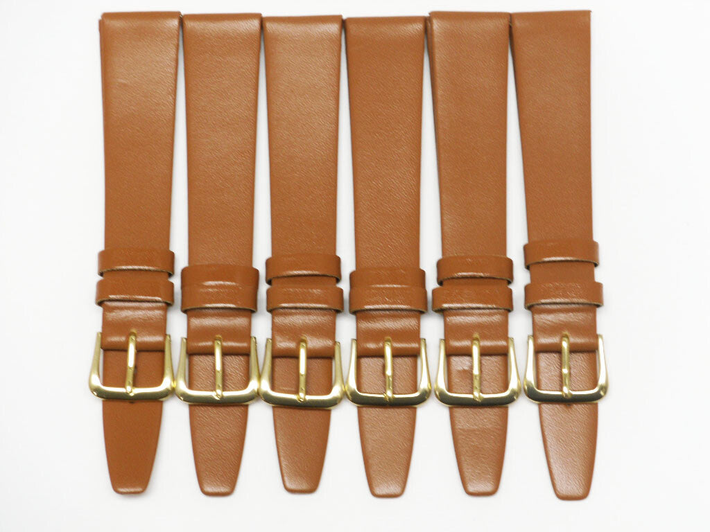 Lot of 6pc.Watch Bands Tan Genuine Leather Plain Flat 18mm( Super Quality)