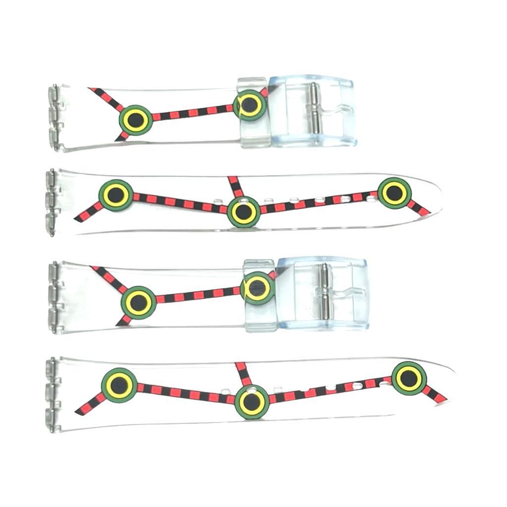 Plastic PVC Watch Band Transparent Art Design Swatch Replacement with Pins 17mm