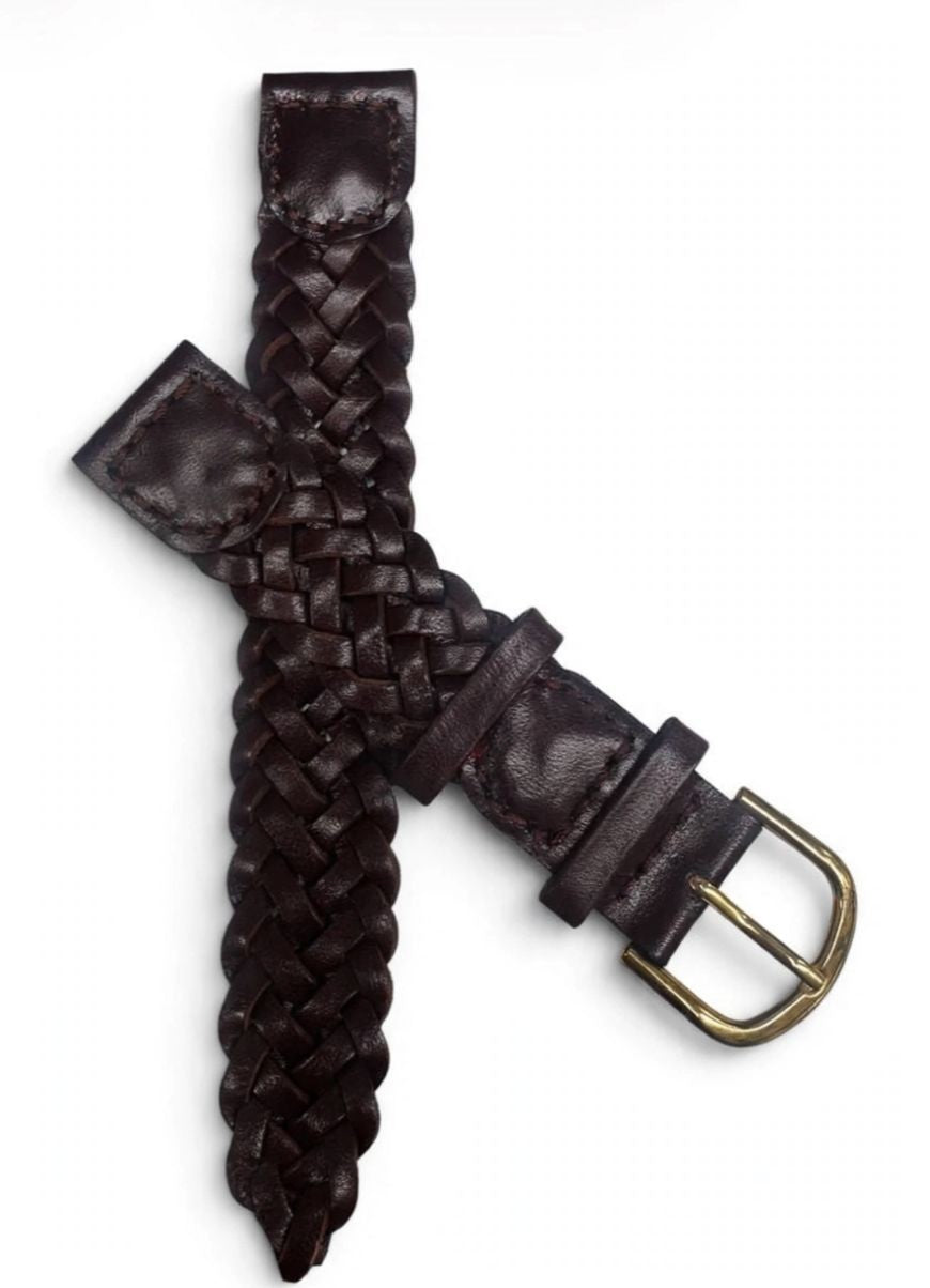 16MM WATCH BAND BRAIDED BROWN GENUINE LEATHER