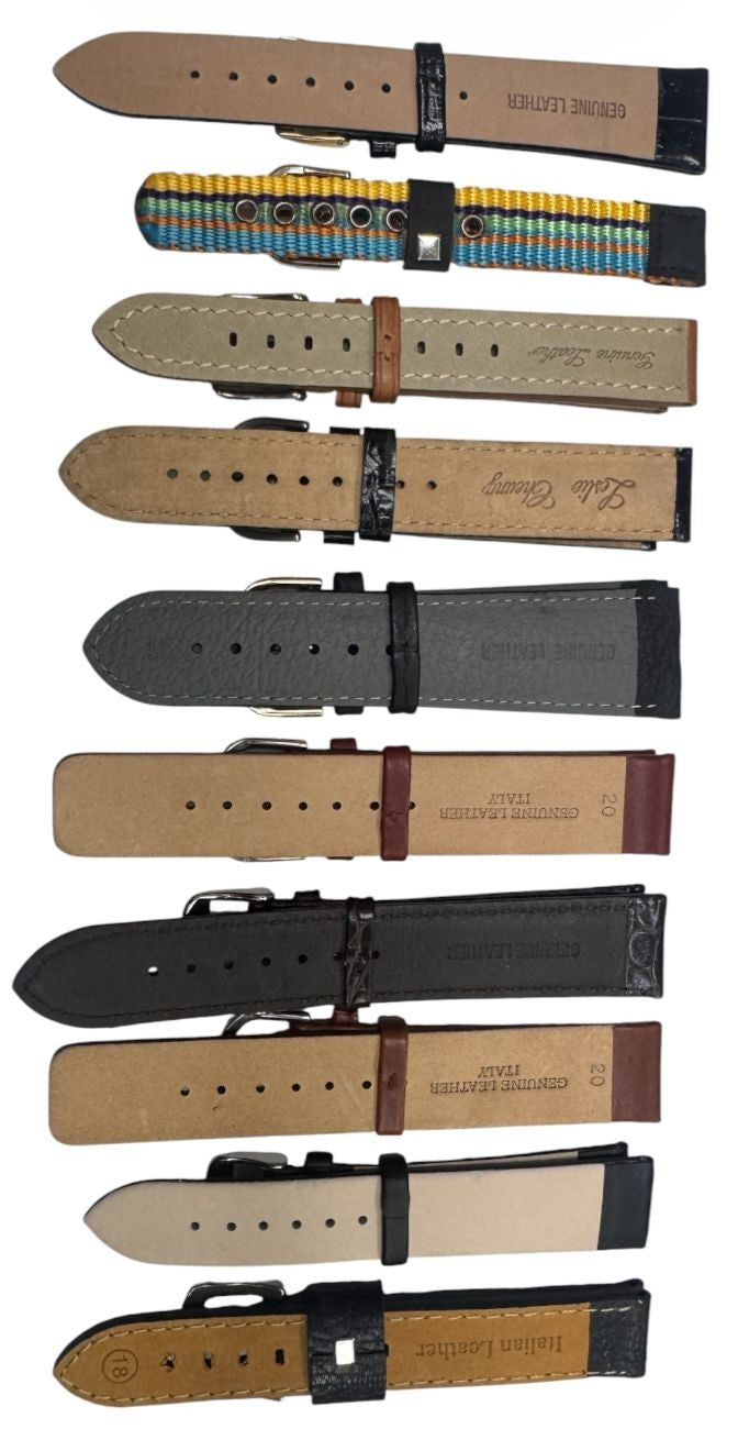 LOT OF 10 WATCH BANDS MIX SIZE STYLE AND COLORS 14-26mm