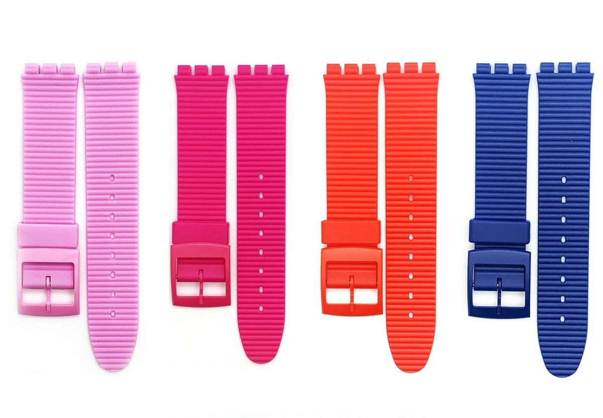SET OF 4 WATCH BAND SET FOR SWATCH 17 MM Hot Pink Red Blue Speed Bump Style