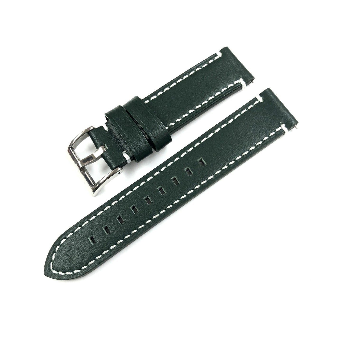 Genuine Leather Flat Watch Band 20 MM to 24 MM With White Stitched