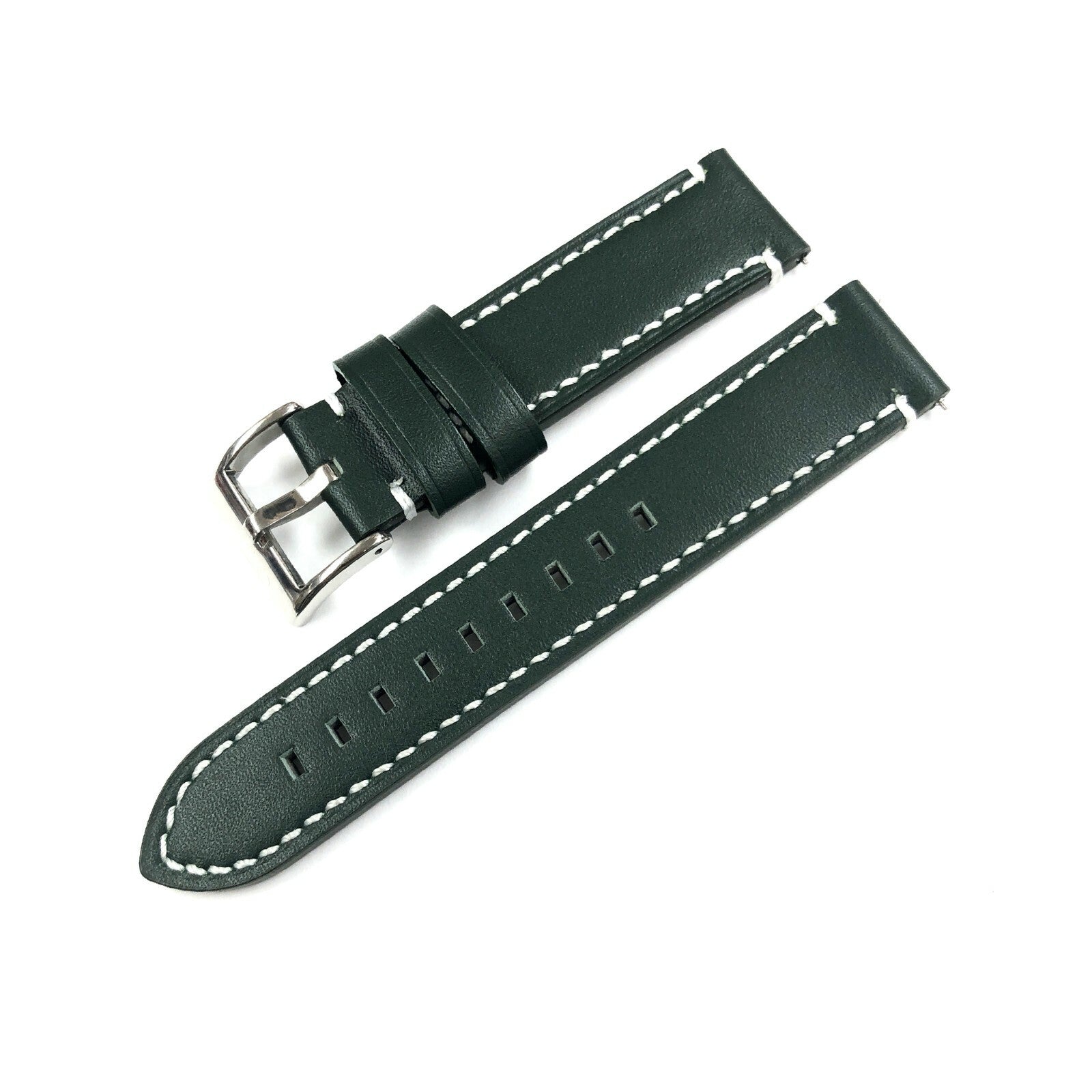 Genuine Leather Flat Watch Band 20 MM to 24 MM With White Stitched