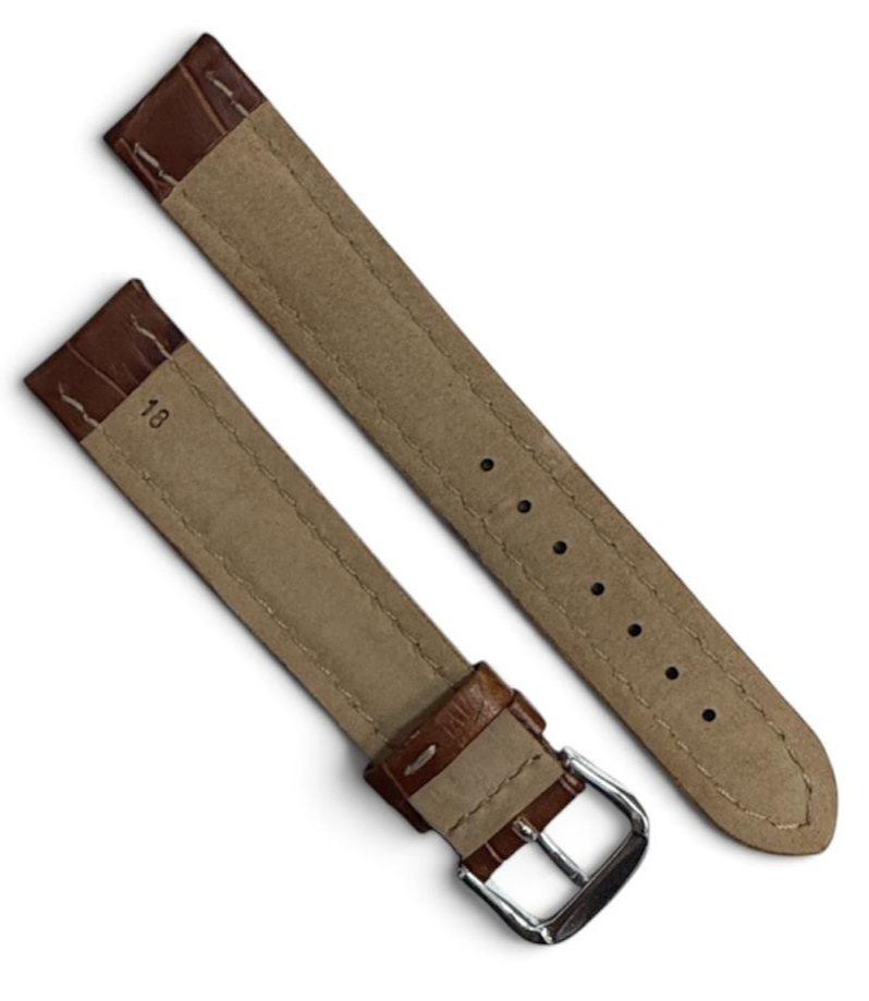 New Watch Band Brown 18MM Genuine Leather Alligator Grain Flat Slim
