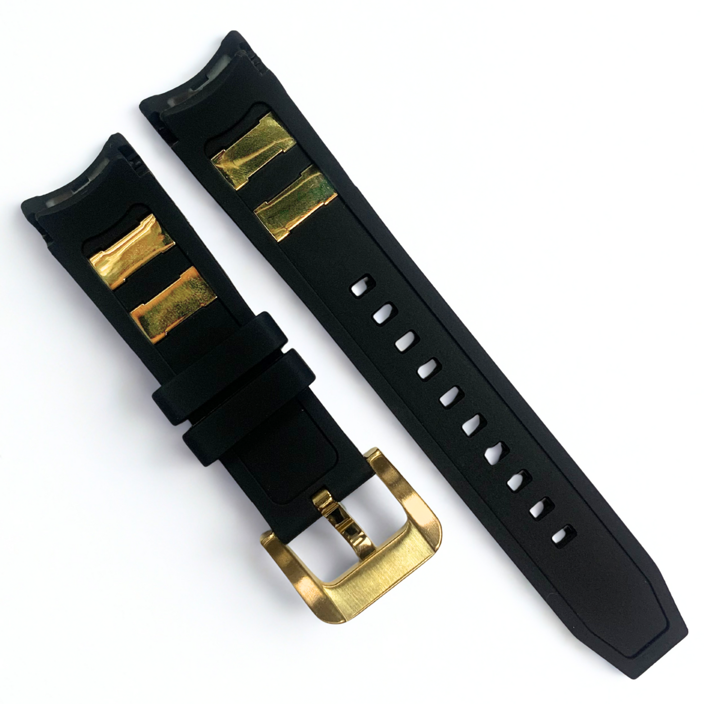 22mm Watch Band - Gold Buckle | For Invicta Russian Diver 1813 - Silicone Black