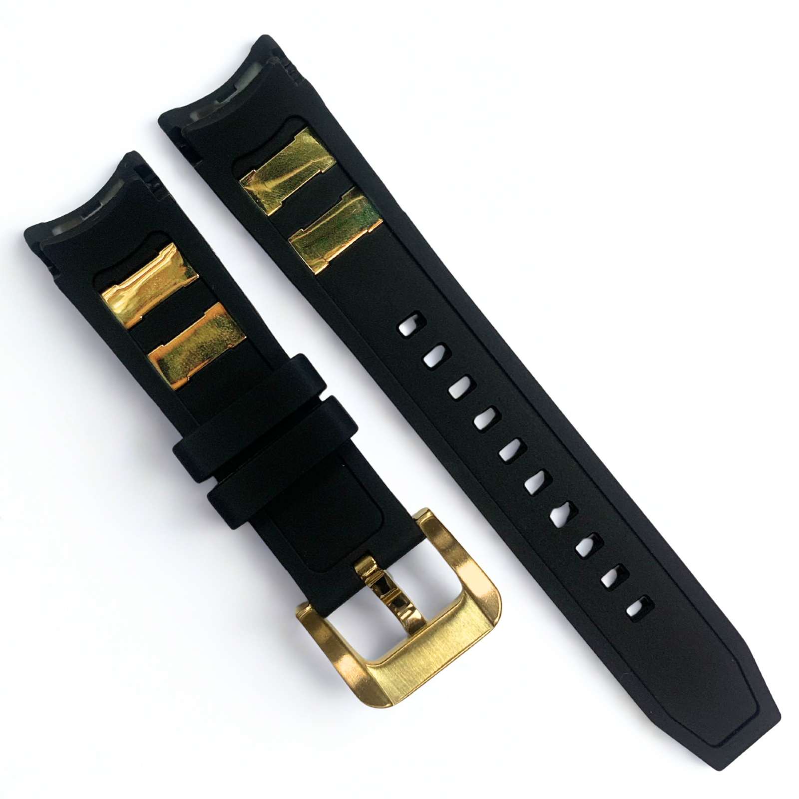 22mm Watch Band - Gold Buckle | For Invicta Russian Diver 1813 - Silicone Black