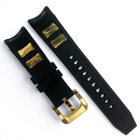 22mm Watch Band - Gold Buckle | For Invicta Russian Diver 1813 - Silicone Black