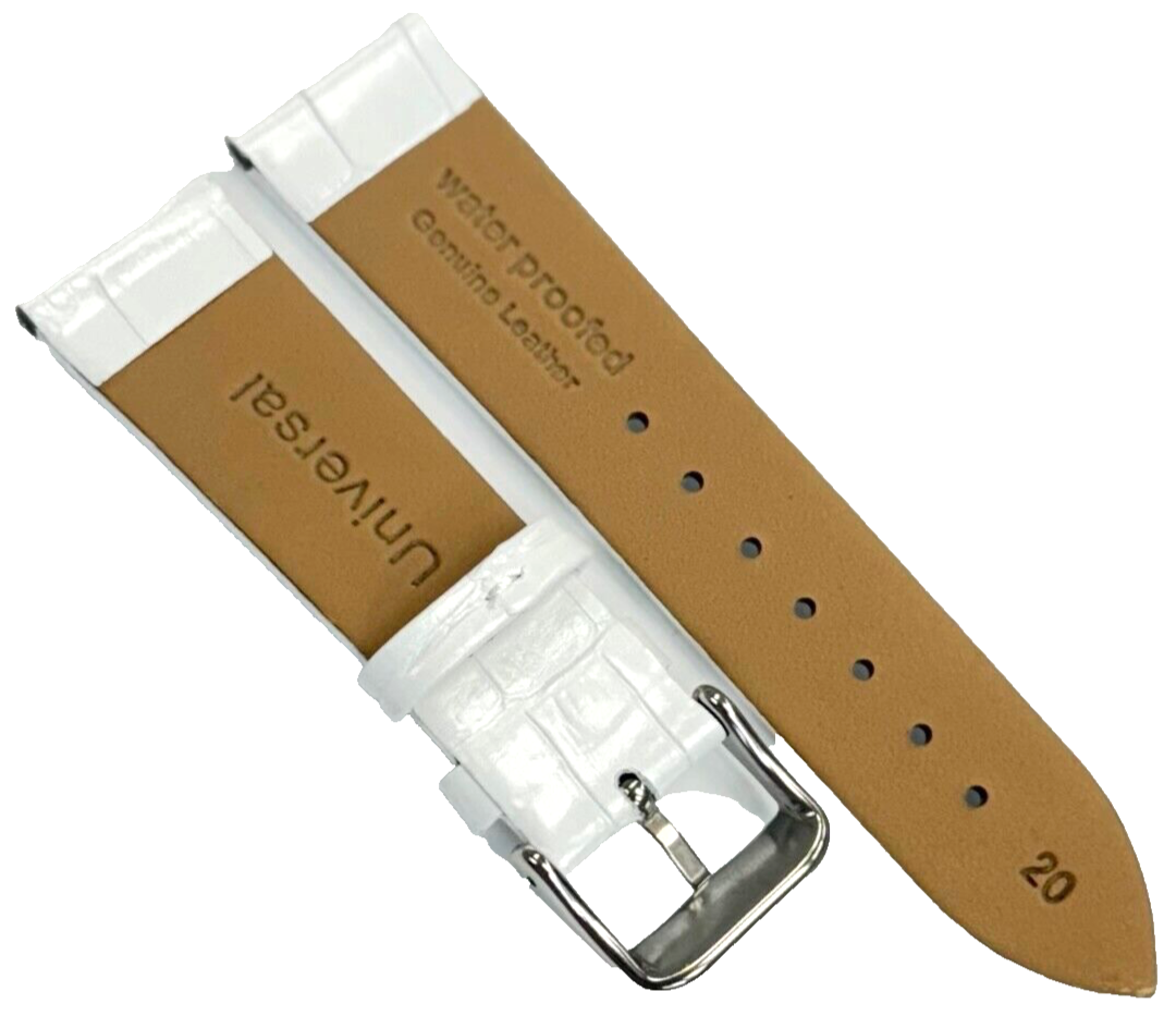 New Watch Band Short 20x18MM Genuine Leather White Alligator Grain Flat Slim
