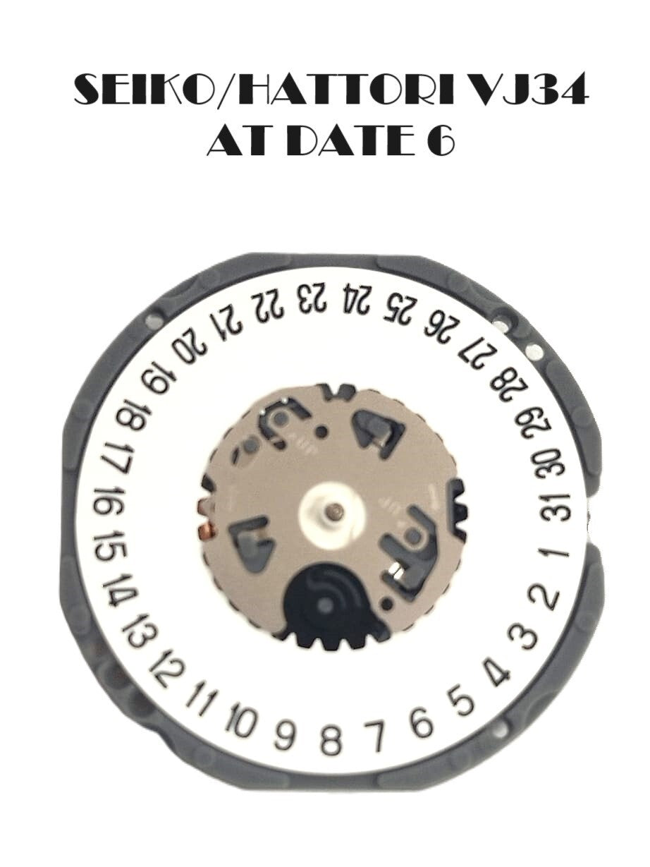 Seiko / Hattori Quartz Movement 2 Hands VJ34 Date @ 6 Watch parts