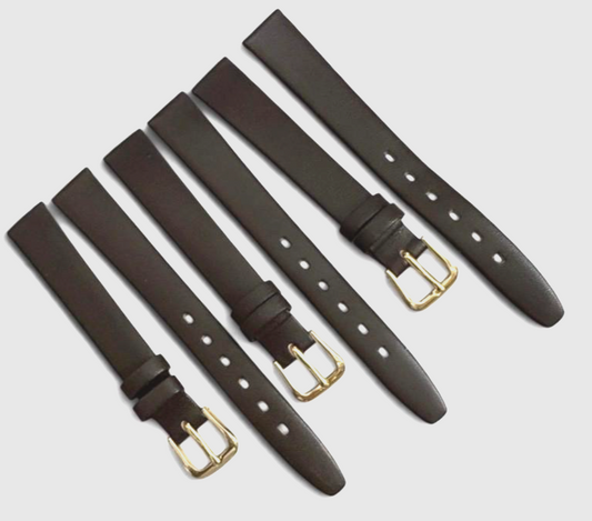 (set of 3) Brown 12MM FLAT LEATHER STRAP BAND FOR WATCH gold Buckle