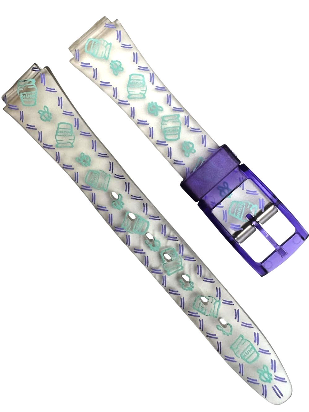 13MM PVC PLASTIC WATCH BAND WINNIE THE POOH HONEY JAR DESIGN SEMI CLEAR  BAND